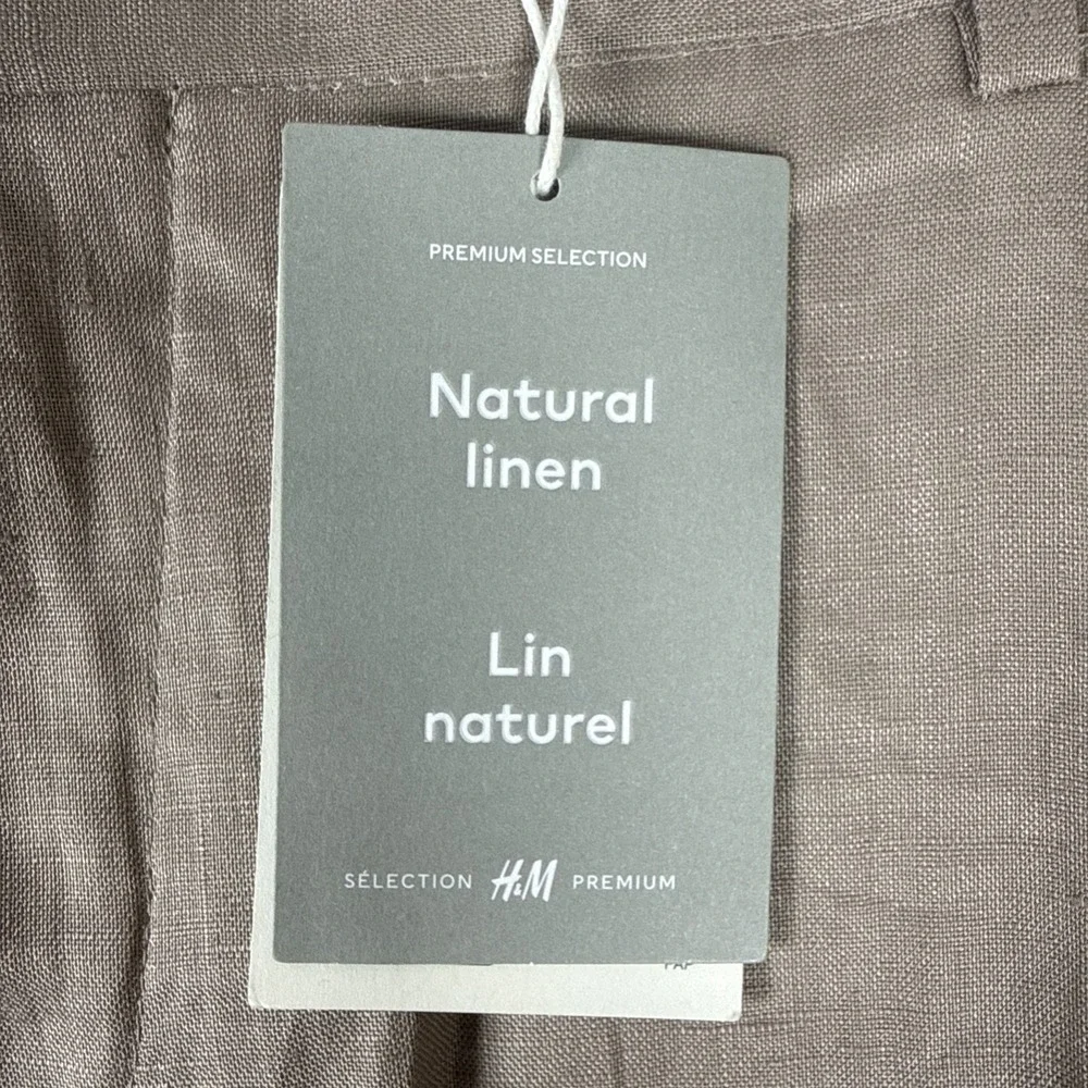 H&M Linen Pants Mens 46x30 Slim Fit Cropped Taupe Summer Trousers Beach Resort